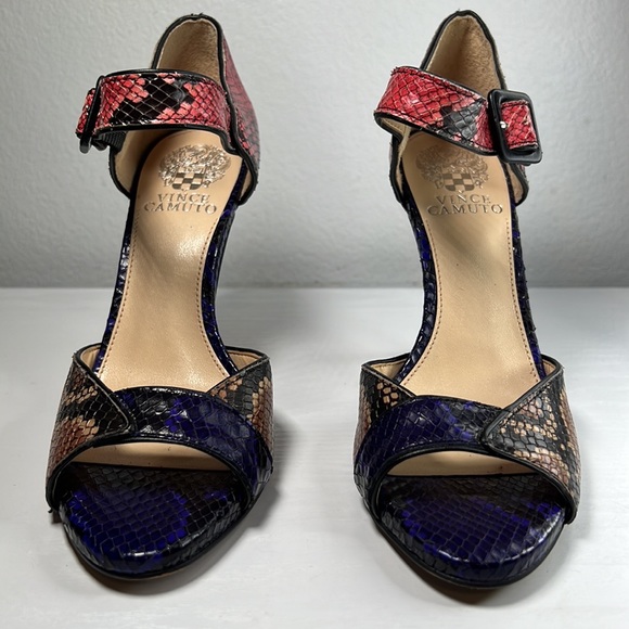 Vince Camuto Ankle Strap Multi-Color Retro Python Snakeskin Heels 7.5 Sessen - Picture 3 of 16